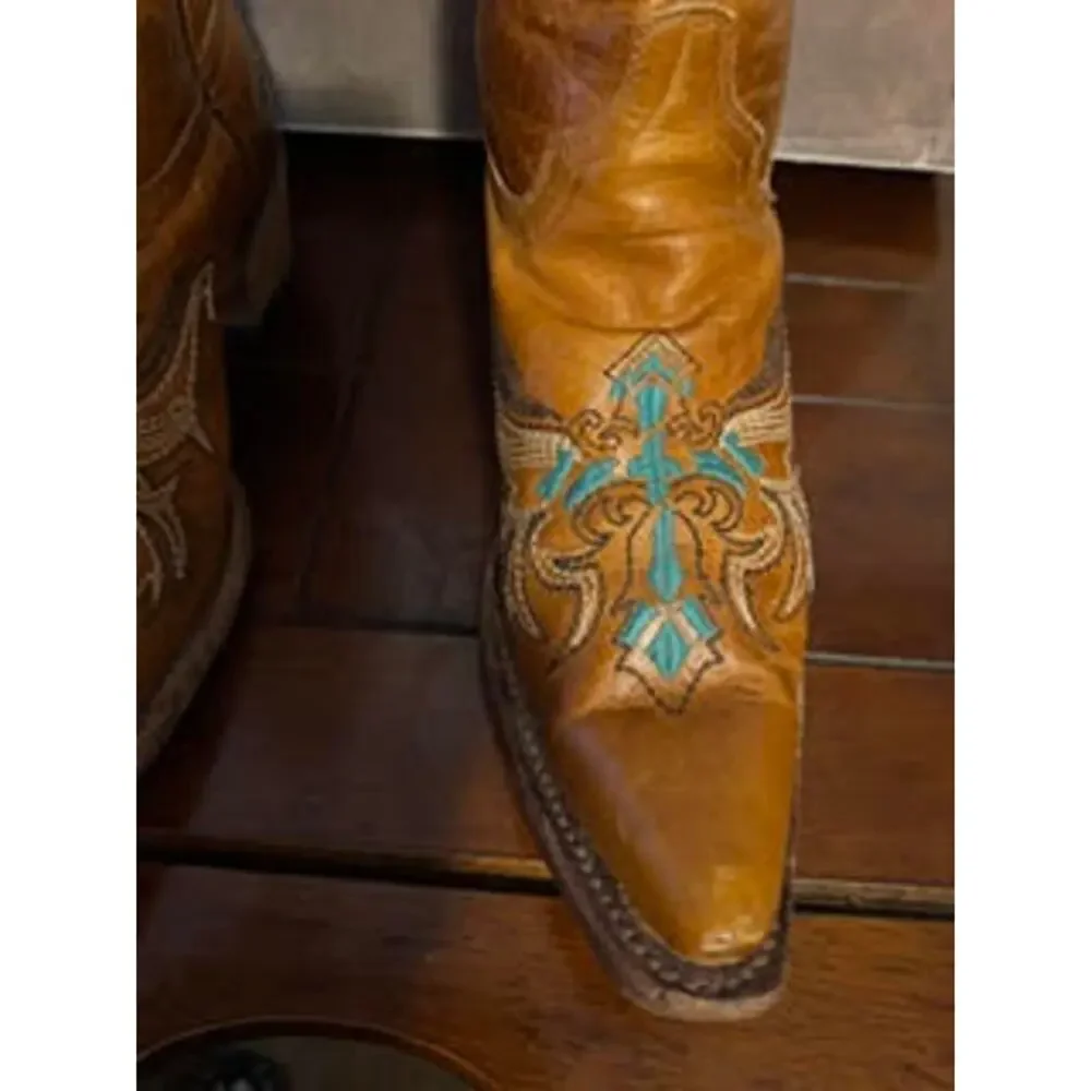 Circle G by Corral Cognac Turquoise Cross and Wing Cowgirl Boots